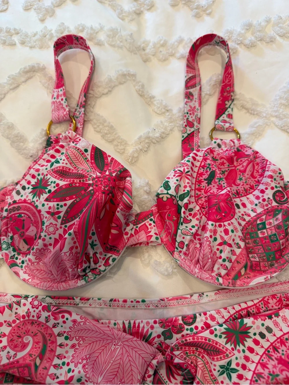 High-Waist Pink Paisley Bikini Set - Women Swim Bikini